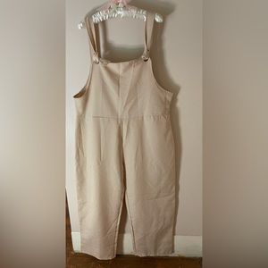 Oversized Overalls, Size: XL, Tan, Side Zipper and Tie Straps, Wide Leg, Boho,